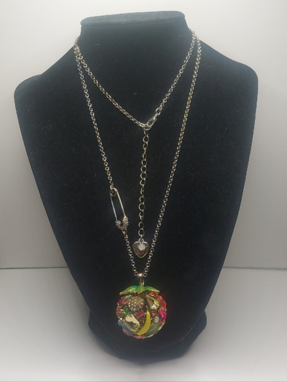 Betsey Johnson Calypso Sparkling Fruit Rhinestone Ball Pendant Necklace 29"